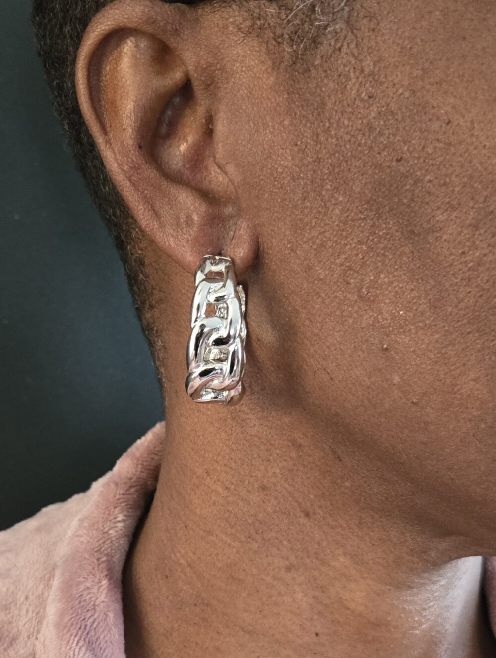 kenneth jay lane | chain-link hoop earrings | silver-tone | chunky | jewelry